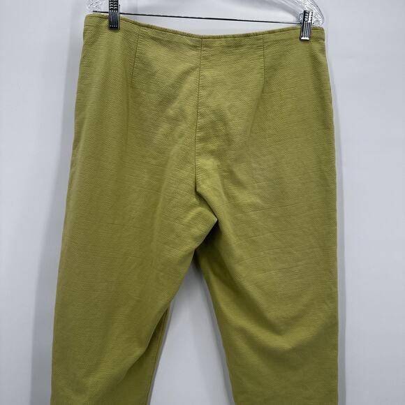 Eileen Fisher Pants Womens Medium Green Textured Cotton Stretch Side Zip Cropped - Picture 5 of 15